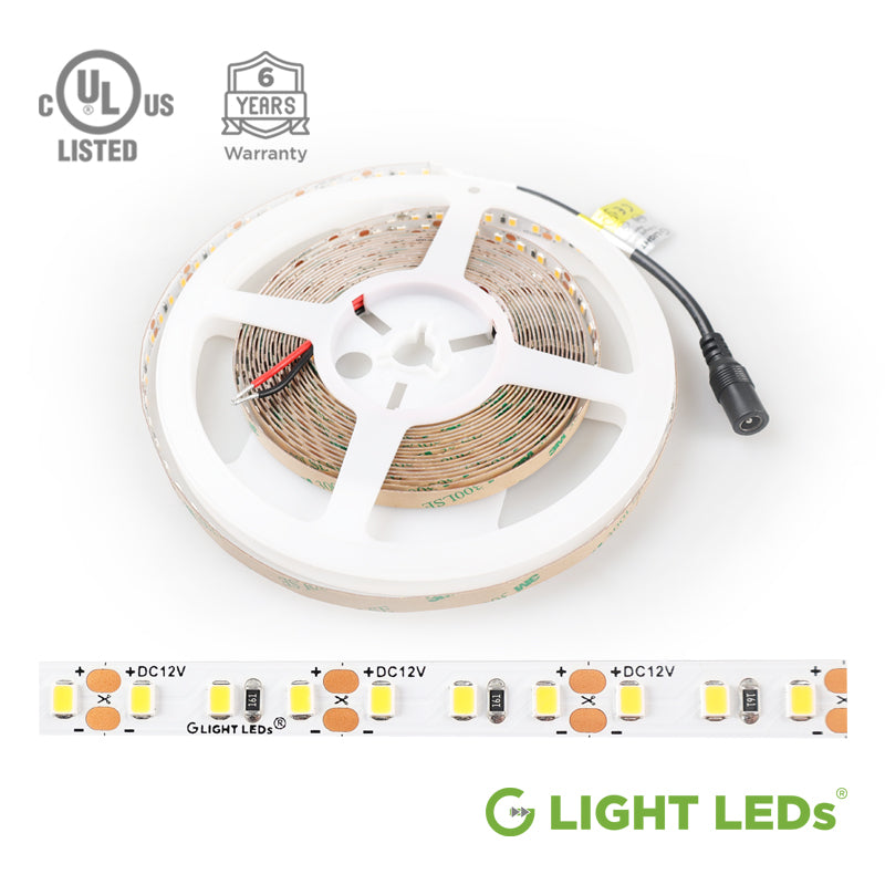 12V DC G-Bright High Density SMD 2835 LED Strip - Single Color 16.4ft IP30, 600 LEDs per roll