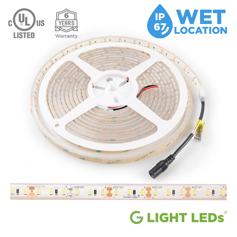 12V DC G-Bright High Density SMD 2835 LED Strip - Single Color 16.4ft IP67 Waterproof