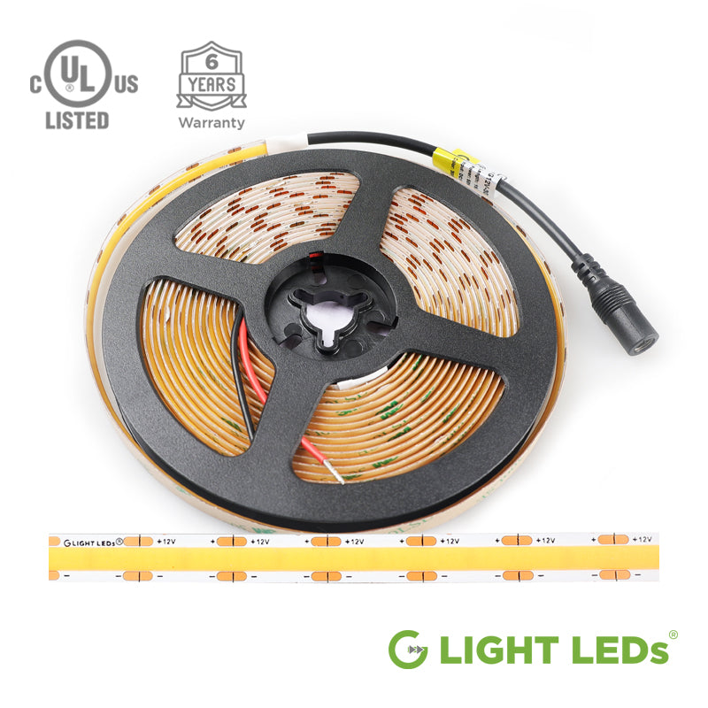 12V DC COB LED Strip Light, UL Listed, 16.4ft 5m per roll