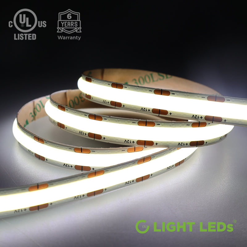 12V DC COB LED Strip Light, UL Listed, Cool White, 5000K