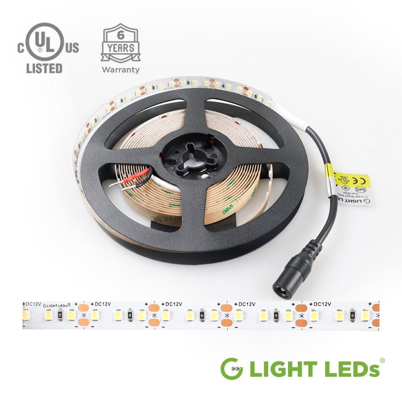 12V G Super Bright SMD 2835 LED Strip - Single Color 10ft IP30 UL-Listed