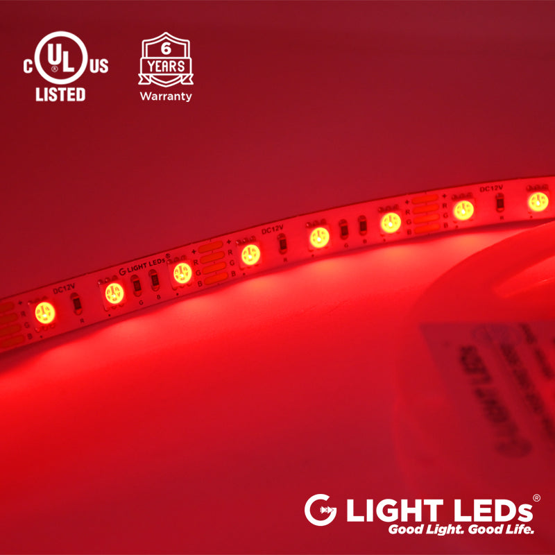 12V RGB LED Strip Light Color Red UL Listed