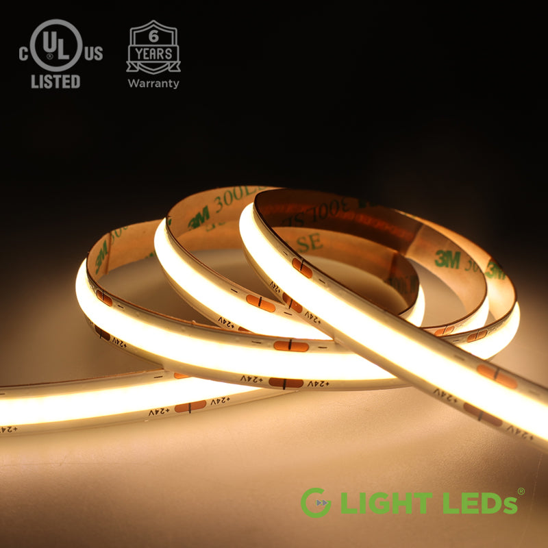 24V DC COB LED Strip Light, UL Listed, Warm White, 3000K