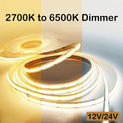 12V & 24V G-Light Tunable White COB LED Strip 2700K-6500K  16.4ft IP30 & IP67 Waterproof  UL-Listed